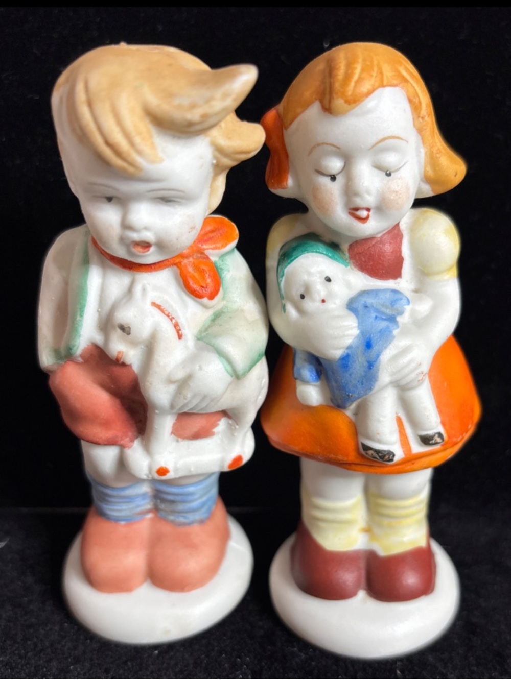 Bisque Porcelain Boy And Girl Salt And Pepper Shakers. Vintage 1930’s